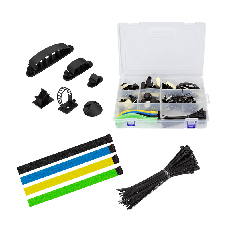 KAB0084 Cable organizer set in a box, 8 items, 128 pcs., mixed color