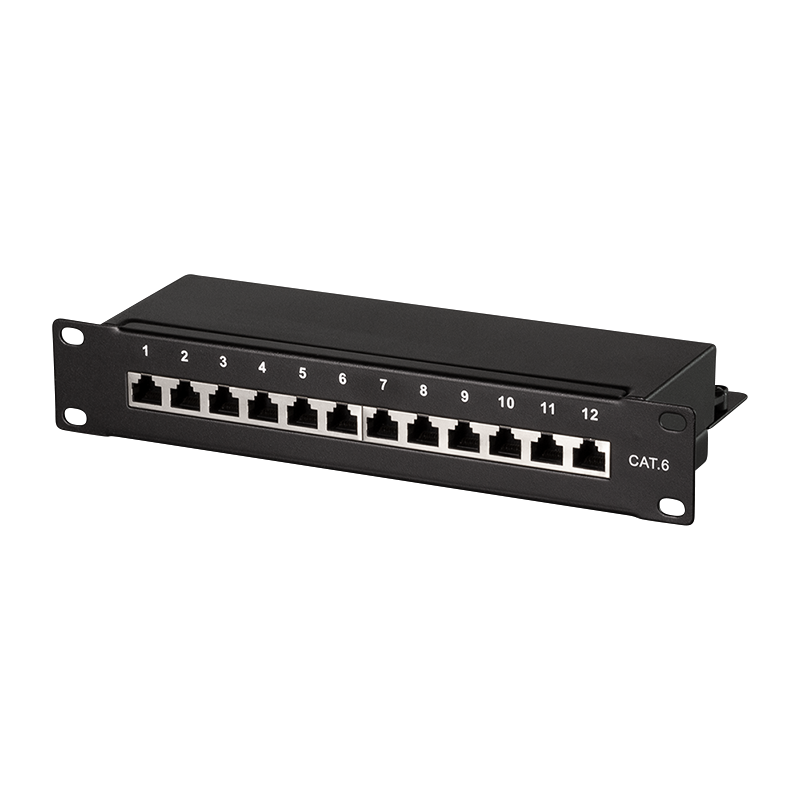 NP0046 Cat.6 Patch Panel 12 ports shielded, 10 inch rack mount, black