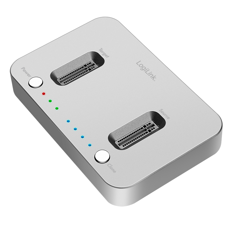 QP0033 Dual M.2 NVMe SSD docking station, Offline Clone Function, USB 3.2 Gen 2, silver